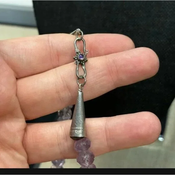 Echo of the Dreamer Necklace Faceted Amethyst Beads Druzy Quartz Pearl 18" - Picture 5 of 6